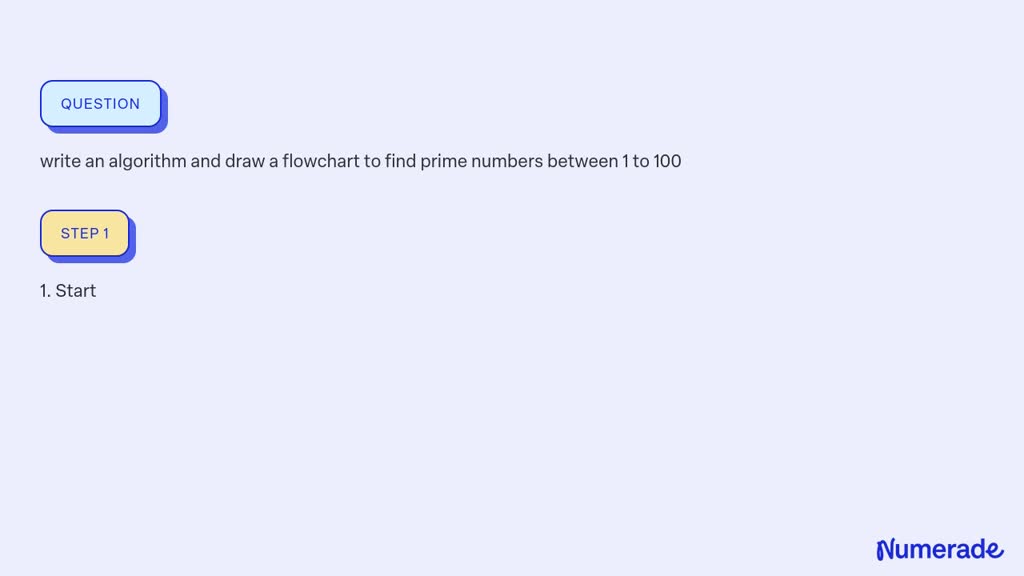 SOLVED: write an algorithm and draw a flowchart to find prime numbers ...