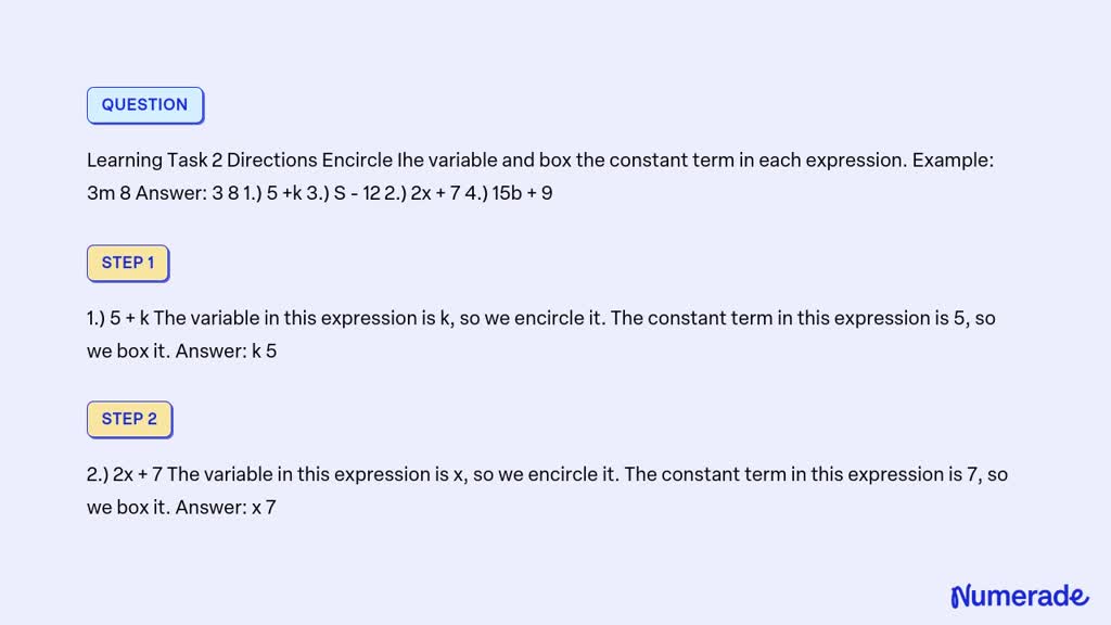 VIDEO solution: Learning Task 2 Directions Encircle Ihe variable and ...