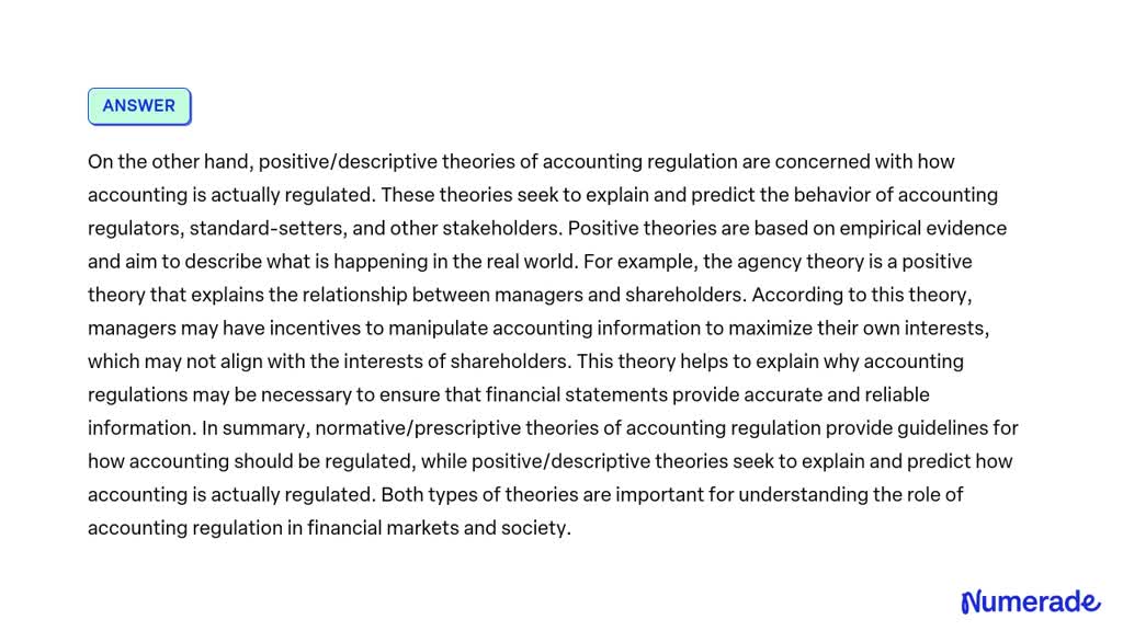 Solved Compare And Contrast Normative Prescriptive Theories Of Accounting Regulation With 3420