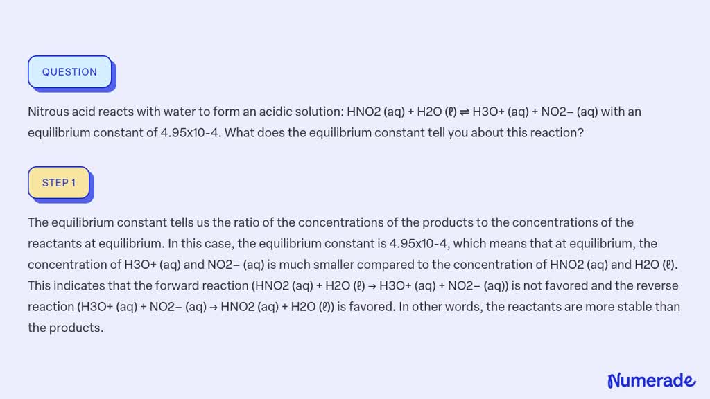 SOLVED: Nitrous acid reacts with water to form an acidic solution: HNO2 ...