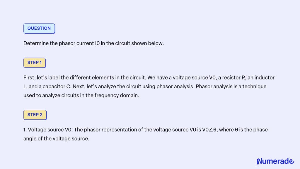 Solved Determine The Phasor Current I0 In The Circuit Shown Below