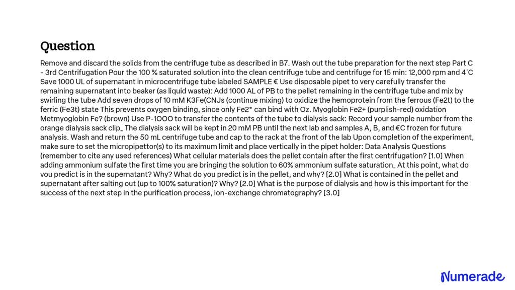 SOLVED: Remove and discard the solids from the centrifuge tube as ...