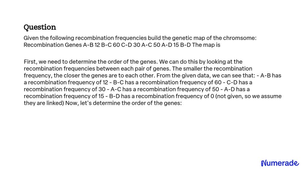 Solved Given The Following Recombination Frequencies Build The Genetic Map Of The Chromosome