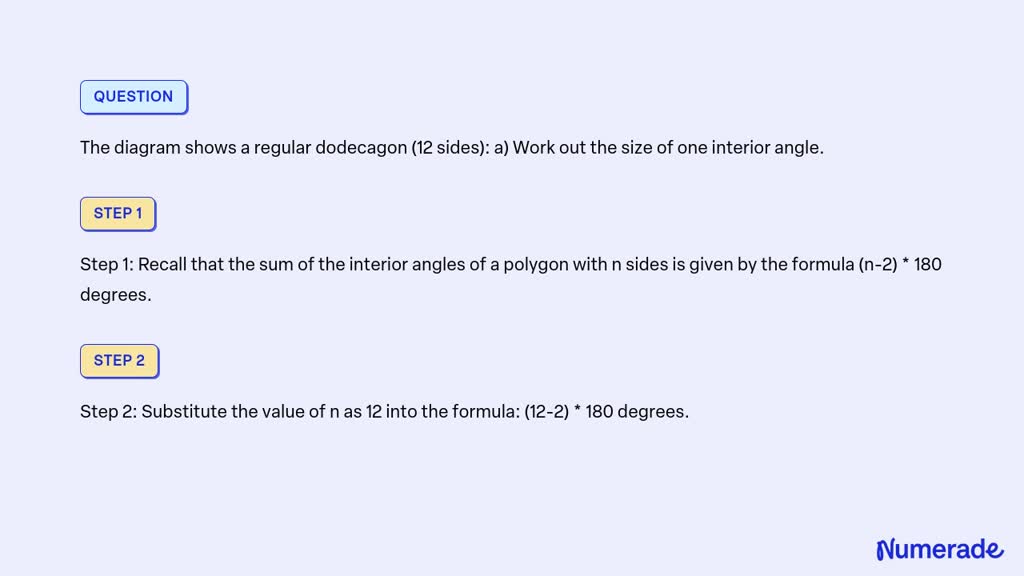 SOLVED: The diagram shows a regular dodecagon (12 sides): a) Work out ...