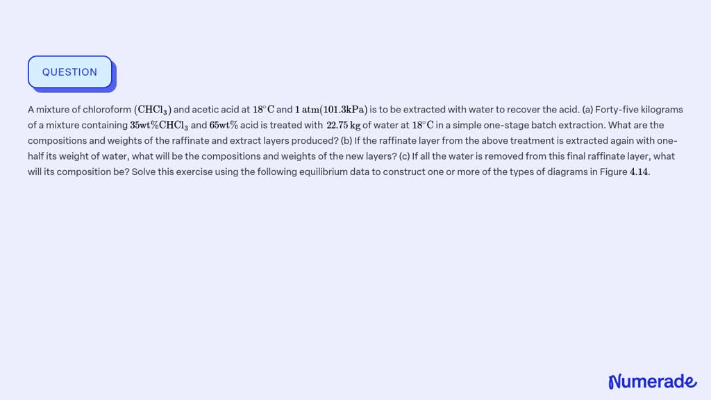 SOLVED: A mixture of chloroform (CHCl3) and acetic acid at 18^∘ C and 1 ...