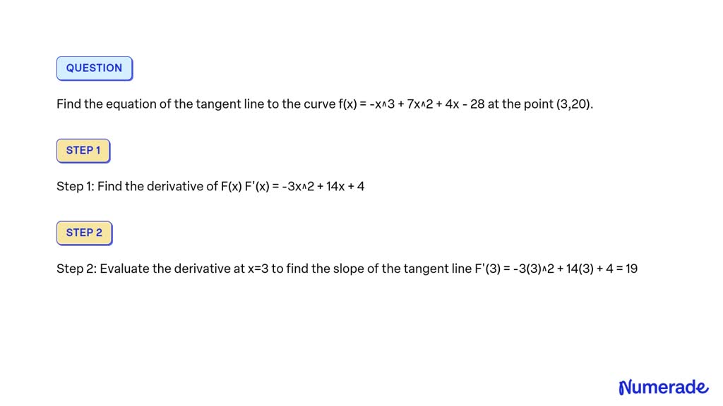 VIDEO solution: Find the equation of the tangent line to the curve f(x ...