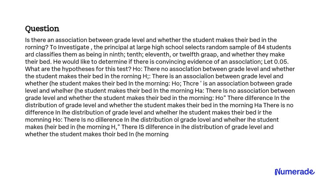 SOLVED: Is there an association between grade level and whether the ...