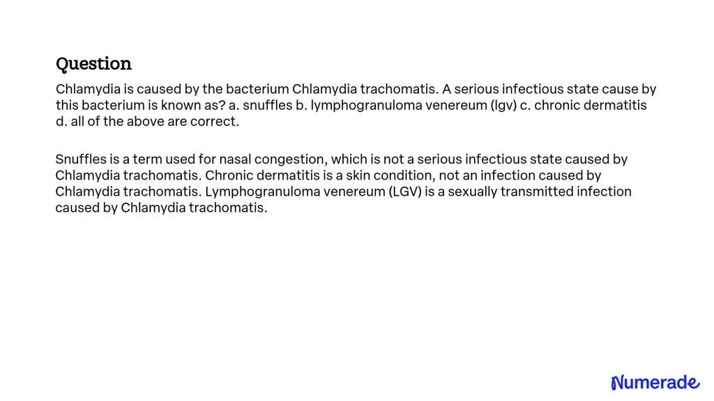 SOLVED: Chlamydia is caused by the bacterium Chlamydia trachomatis. A