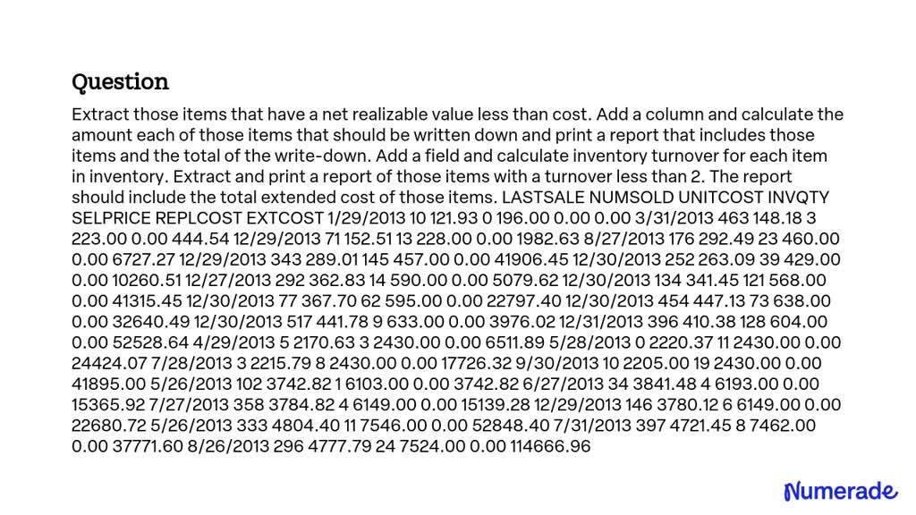 Video Solution: Extract Those Items That Have A Net Realizable Value 