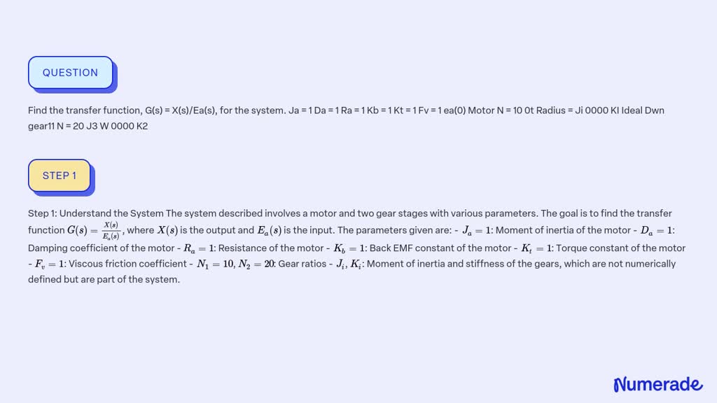 SOLVED: Find the transfer function, G(s) = X(s)/Ea(s), for the system ...