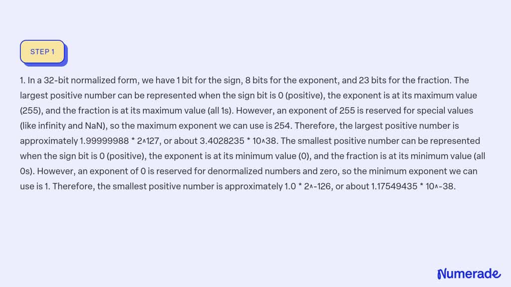 SOLVED: Exercise 3. 1. Compute the largest and smallest positive ...