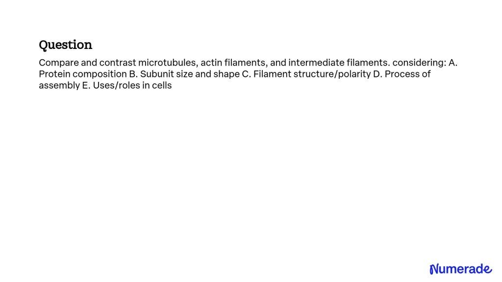 SOLVED: Compare and contrast microtubules, actin filaments, and ...