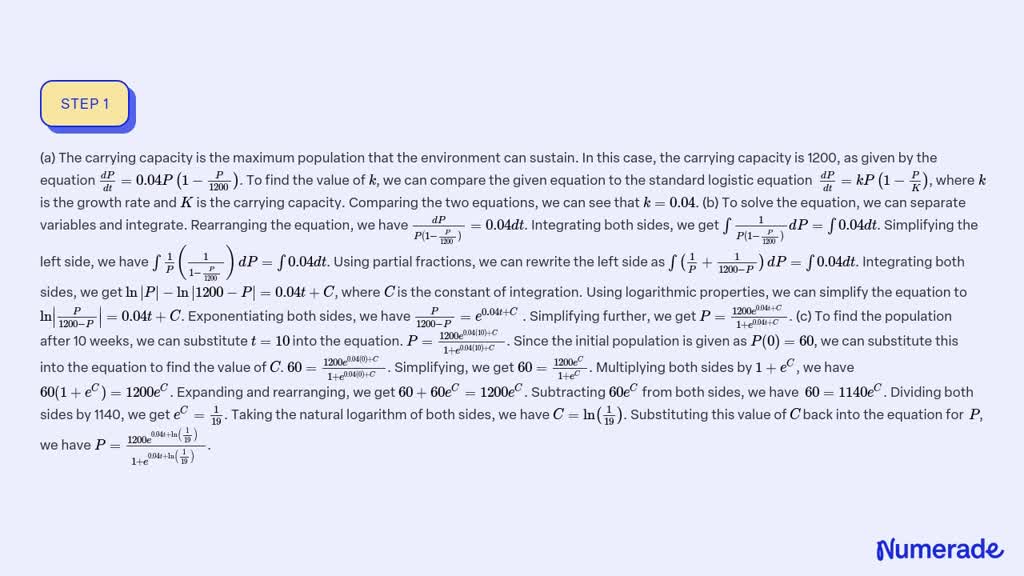 Solved A Population Grows According To The Given Logistic Equation