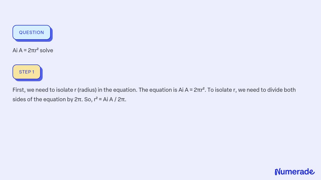 SOLVED: Ai A = 2πr² solve