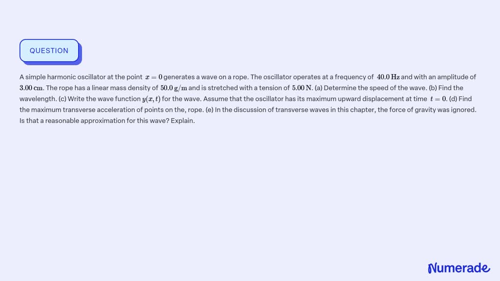 ⏩SOLVED:A simple harmonic oscillator at the point x=0 generates a ...