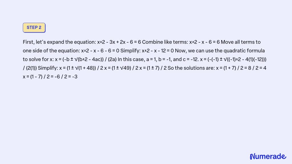 SOLVED: a. (x+2)(x-3)=6 b. (x+1)(x-5)=16 resolver la ecuación usando la ...