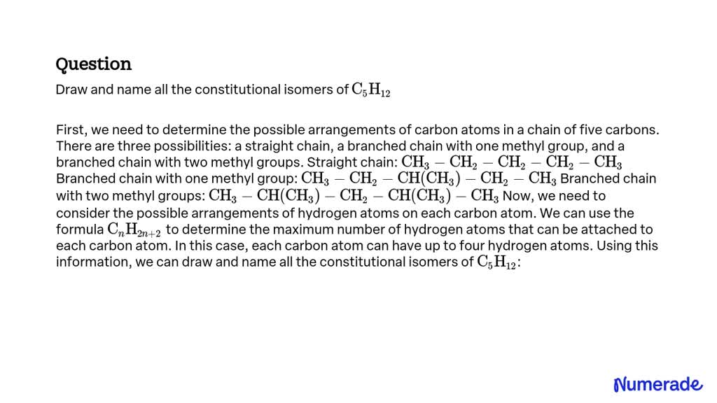 Solved Draw And Name All The Constitutional Isomers Of C5h12 9794