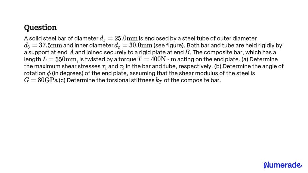 SOLVED: A solid steel bar of diameter d1=25.0 mm is enclosed by a steel ...