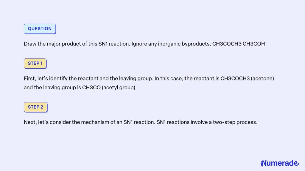 SOLVED: Draw the major product of this SN1 reaction. Ignore any ...