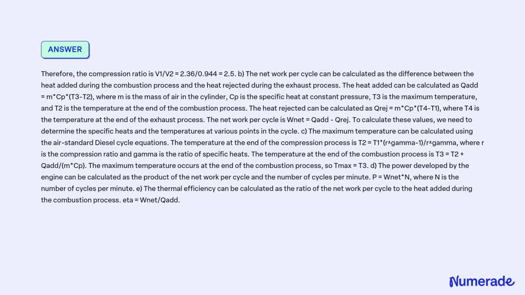 SOLVED: The displacement volume of an internal combustion engine is 2. ...