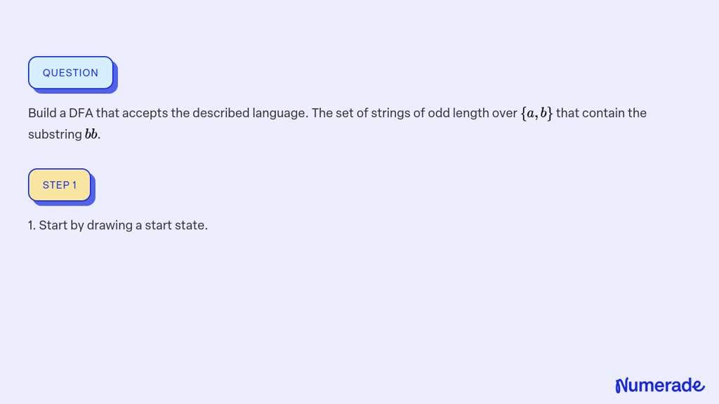 SOLVED:Build a DFA that accepts the described language. The set of ...