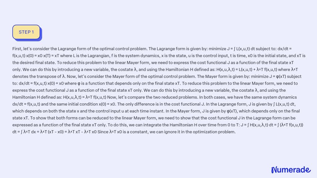 ⏩SOLVED:Show that both the Lagrange and Mayer forms of the optimal ...