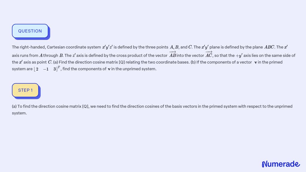 SOLVED:The right-handed, Cartesian coordinate system x^' y^' z^' is ...