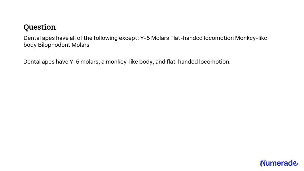 SOLVED Dental apes have all of the following except Y5 Molars Flat