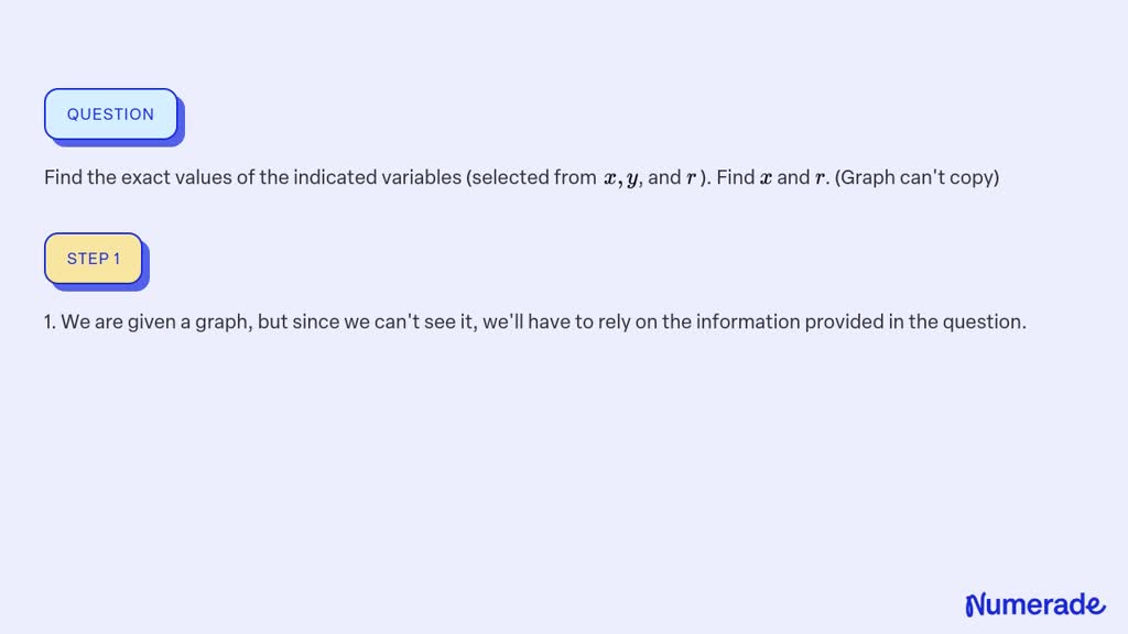 SOLVED:Find the exact values of the indicated variables (selected from ...