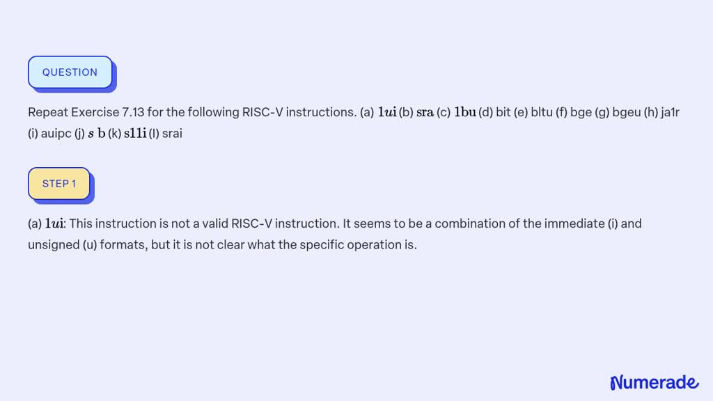 SOLVED:Repeat Exercise 7.13 for the following RISC-V instructions. (a ...