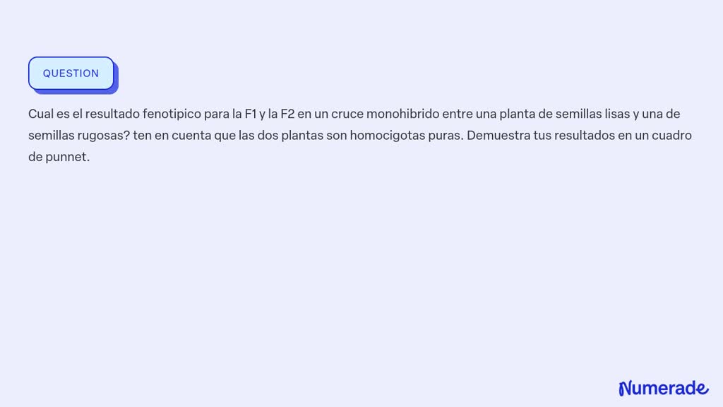 SOLVED: Cual Es El Resultado Fenotipico Para La F1 Y La F2 En Un Cruce ...