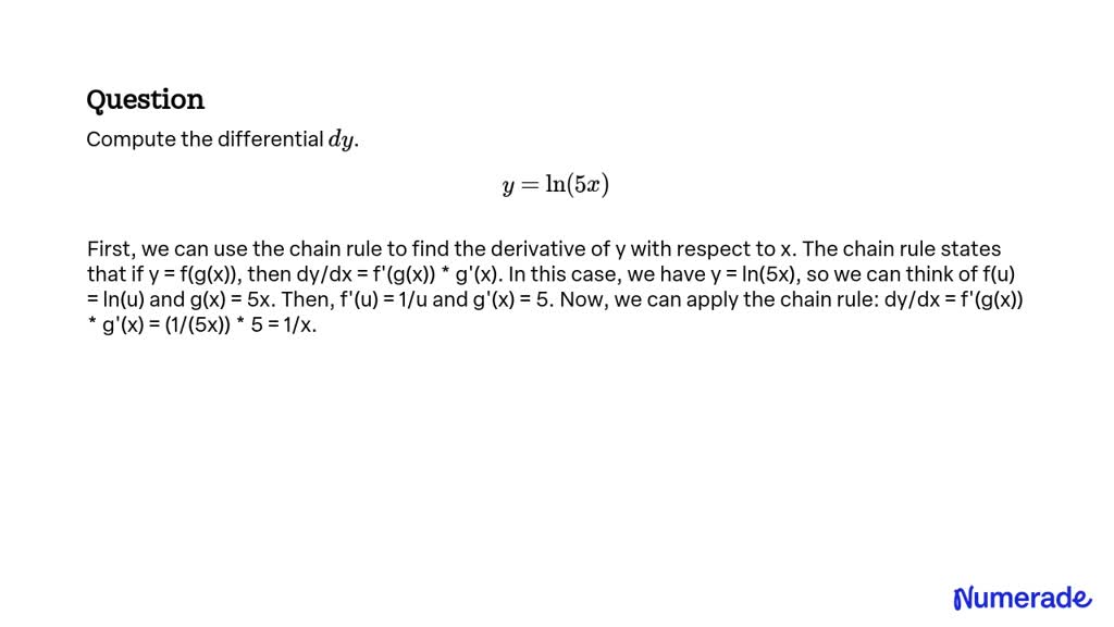 Solved Compute The Differential D Y Y Ln 5 X