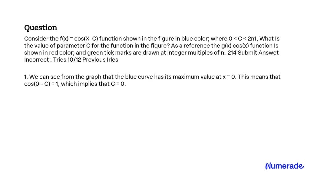 SOLVED: Consider the f(x) = cos(X-C) function shown in the figure in ...