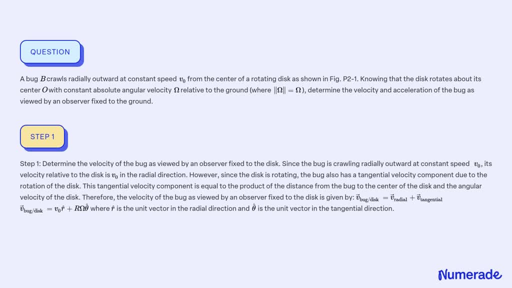 SOLVED:A bug B crawls radially outward at constant speed v0 from the ...