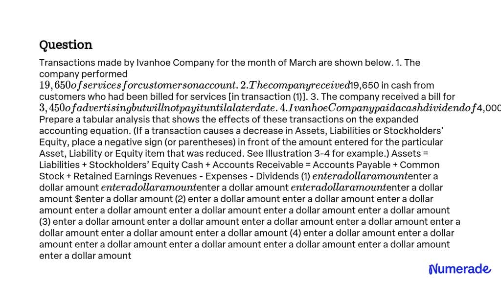 SOLVED: Transactions made by Ivanhoe Company for the month of March are ...