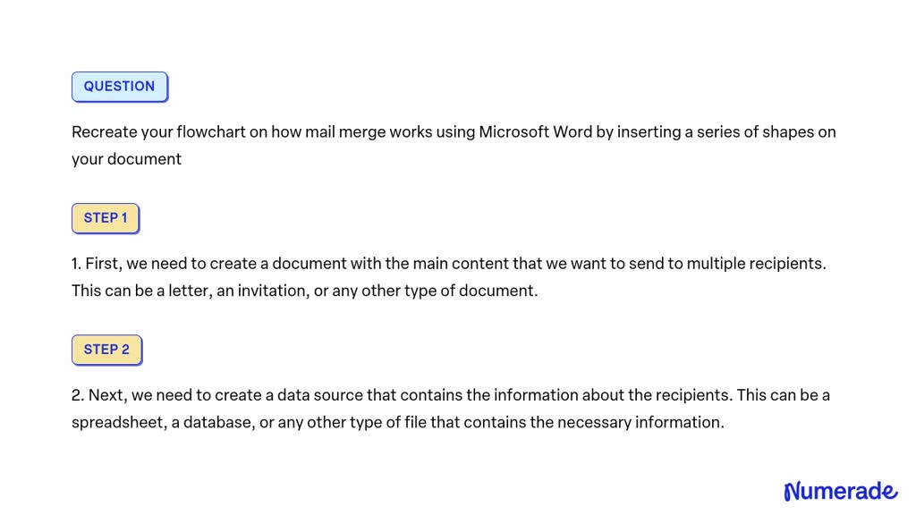 SOLVED: Recreate your flowchart on how mail merge works using Microsoft ...