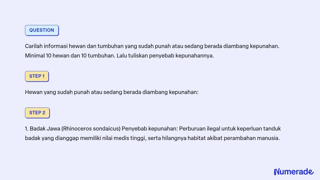 SOLVED: Carilah Informasi Hewan Dan Tumbuhan Yang Sudah Punah Atau ...