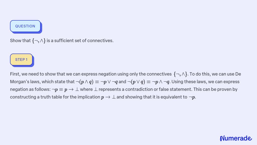 ⏩SOLVED:Show that {, ∧} is a sufficient set of connectives. | Numerade