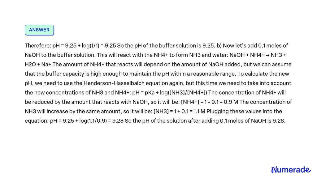 SOLVED: a buffer solution contains 1 mole of NH4Cl and 1 mole of NH4OH ...