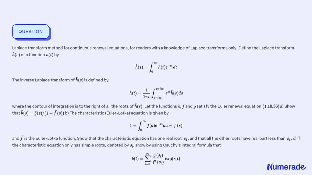 ⏩SOLVED:Laplace transform method for continuous renewal equations ...