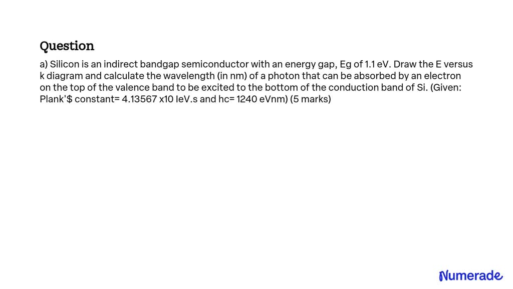 SOLVED: Silicon is an indirect bandgap semiconductor with an energy gap ...