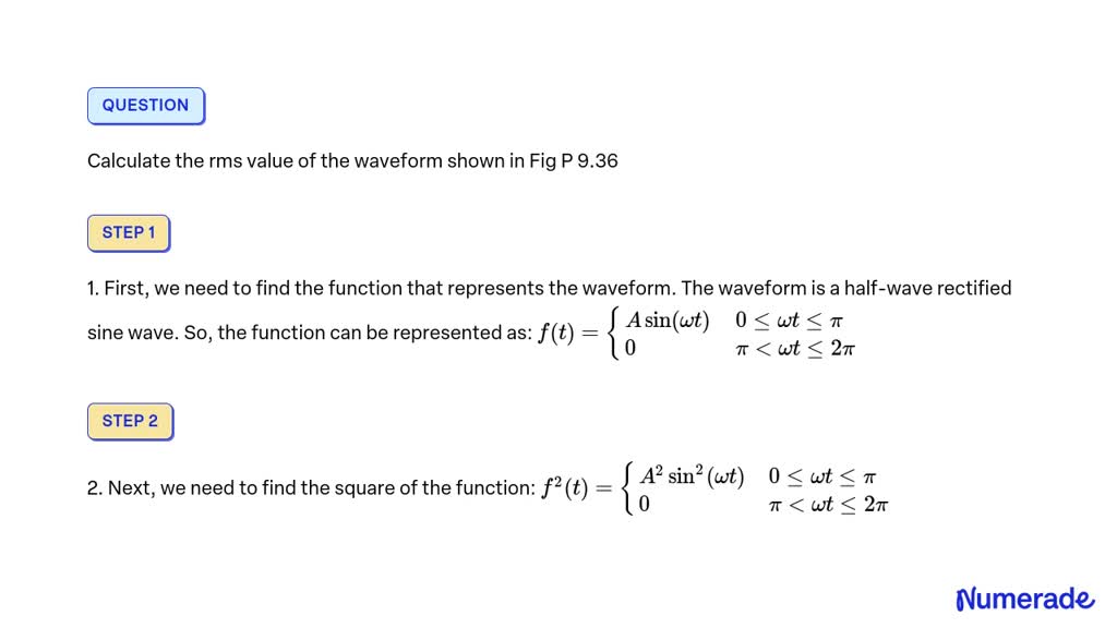 SOLVED: Calculate the rms value of the waveform shown in Fig P 9.36