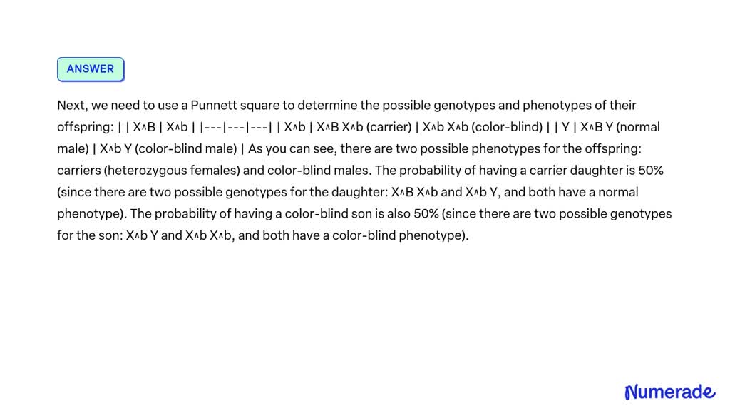 Solved A Recessive Sex Linked Gene Produces Color Blindness A Normal Woman Whose Father Was 0181