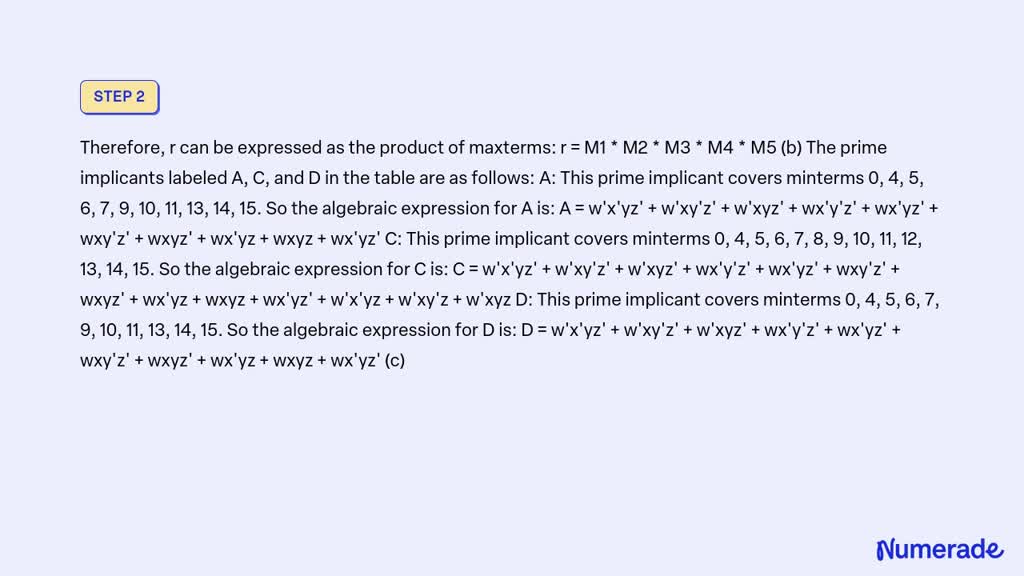 SOLVED: Using The Prime Implicant Chart Given In The Table, Find Only ...