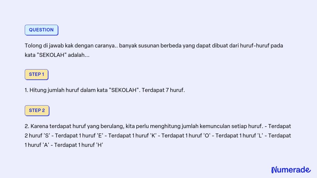 Solved Tolong Di Jawab Kak Dengan Caranya Banyak Susunan Berbeda Yang Dapat Dibuat Dari Huruf