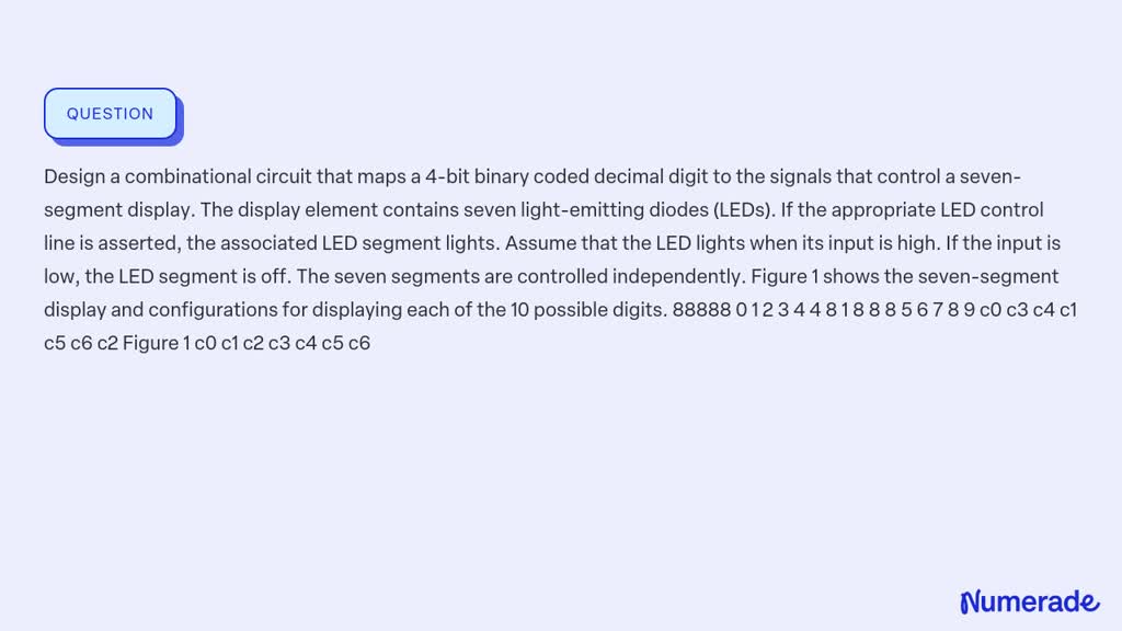 SOLVED: Design a combinational circuit that maps a 4-bit binary coded ...