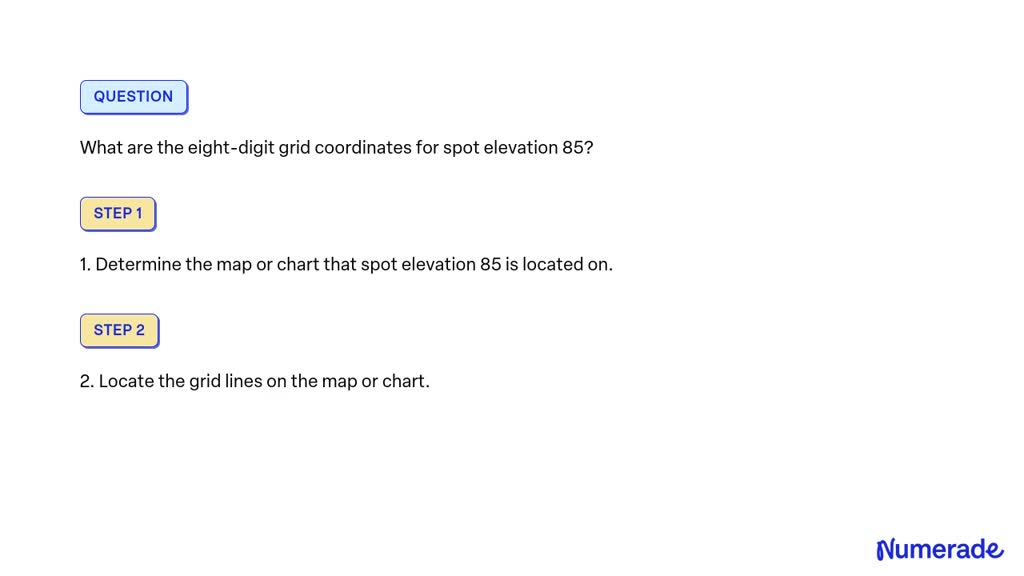 SOLVED What are the eightdigit grid coordinates for spot elevation 85?