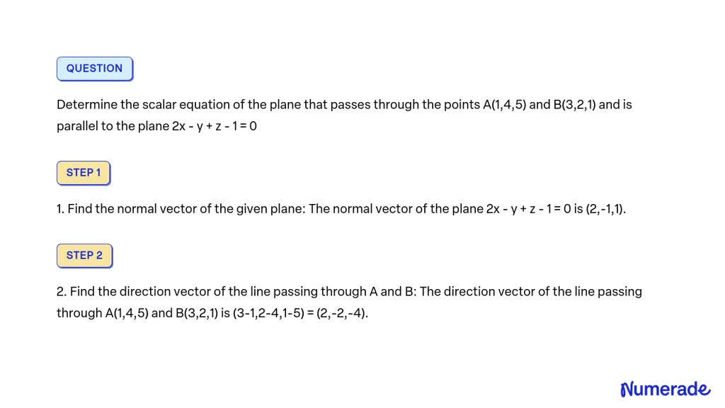 SOLVED: Determine the scalar equation of the plane that passes through ...