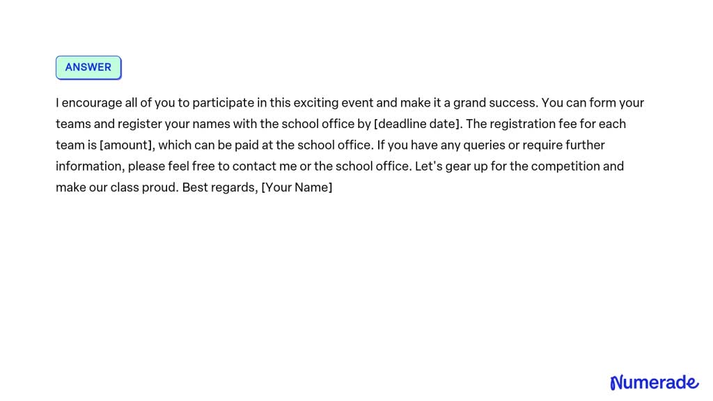 SOLVED: Write An E.mail To Your Classmates Informing About Intra School ...