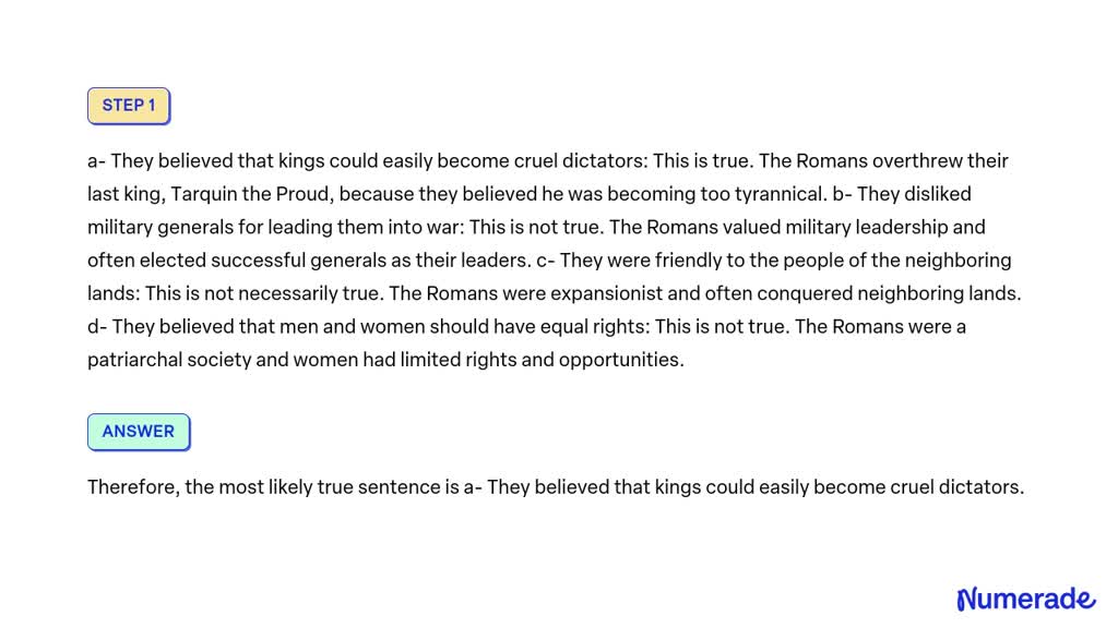 SOLVED: Which Sentence About Romans In The Early Roman Republic Is Most ...